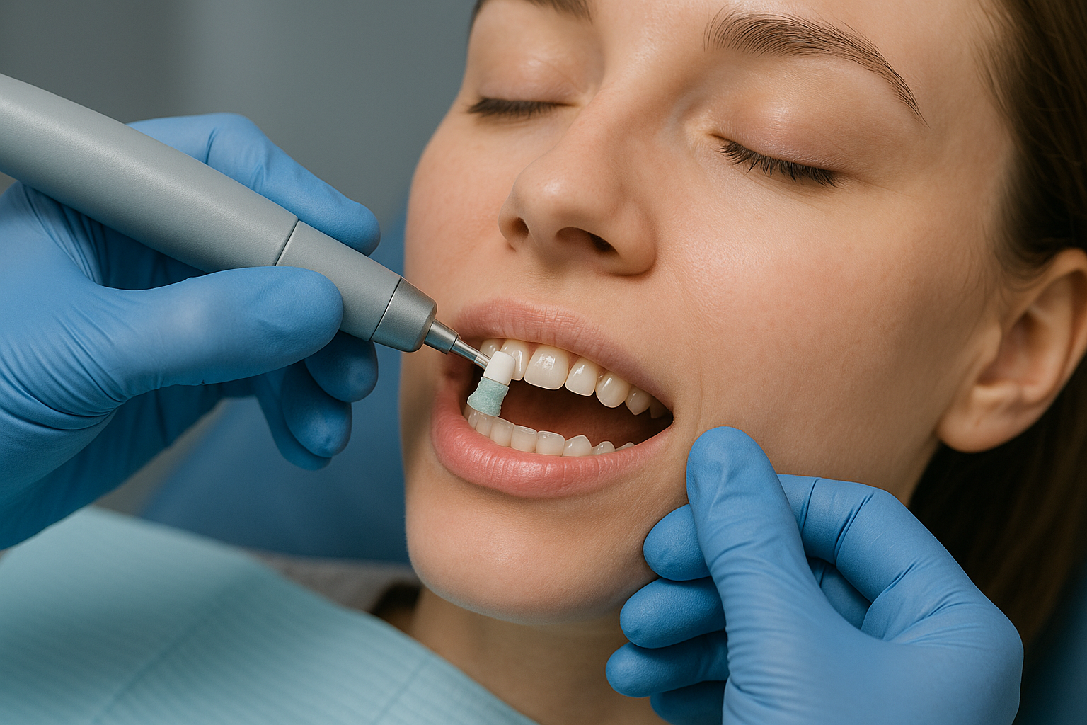 A woman undergoing Teeth Polishing procedure
